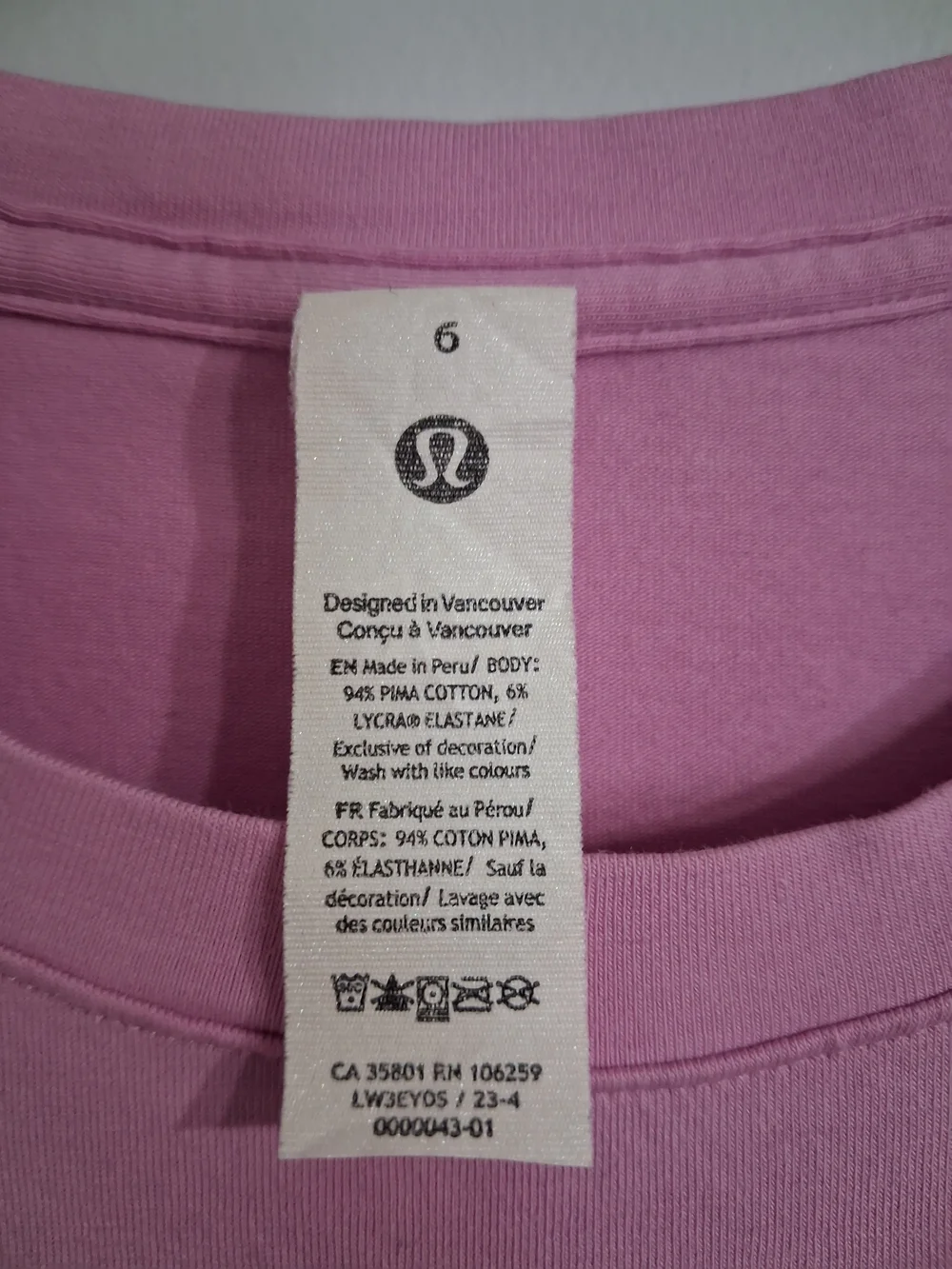 lululemon athletica Pink Crewneck Short Sleeve Top Size 6